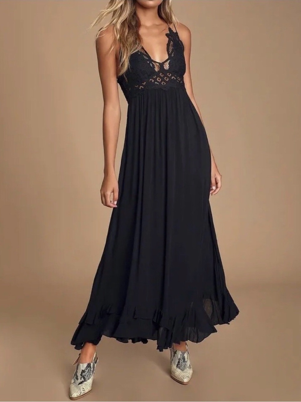 Free People FP One Intimately Adella Maxi Slip Black Dress Large